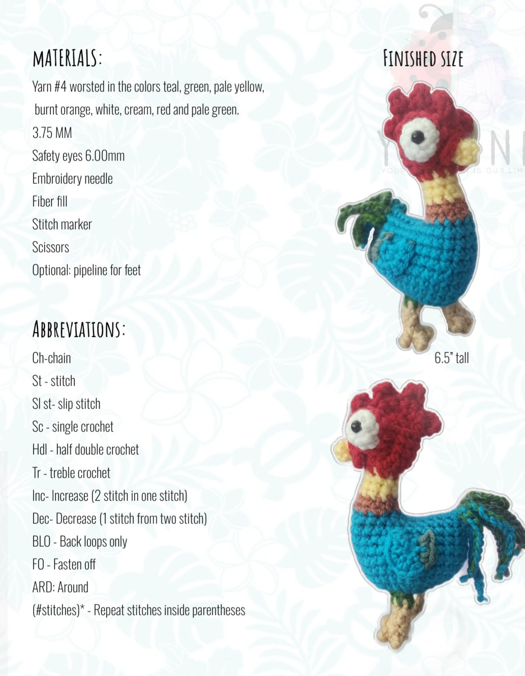 Pattern: Rooster Amigurumi ( Digital Download )